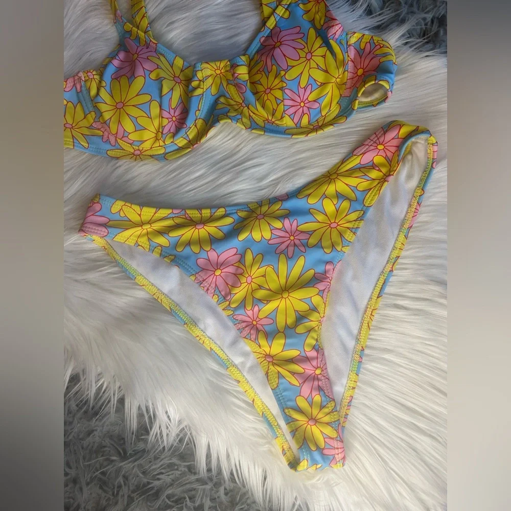 Floral Bikini Set with Yellow and Pink Flowers
